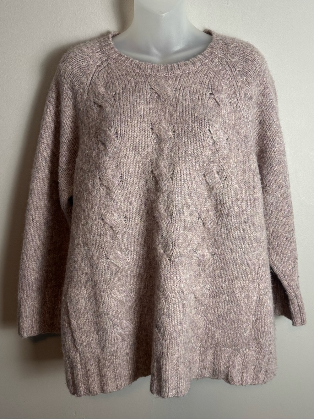 Pure Jill Cable Knit Wool Blend Mauve Heather Sweater Size XL Petite